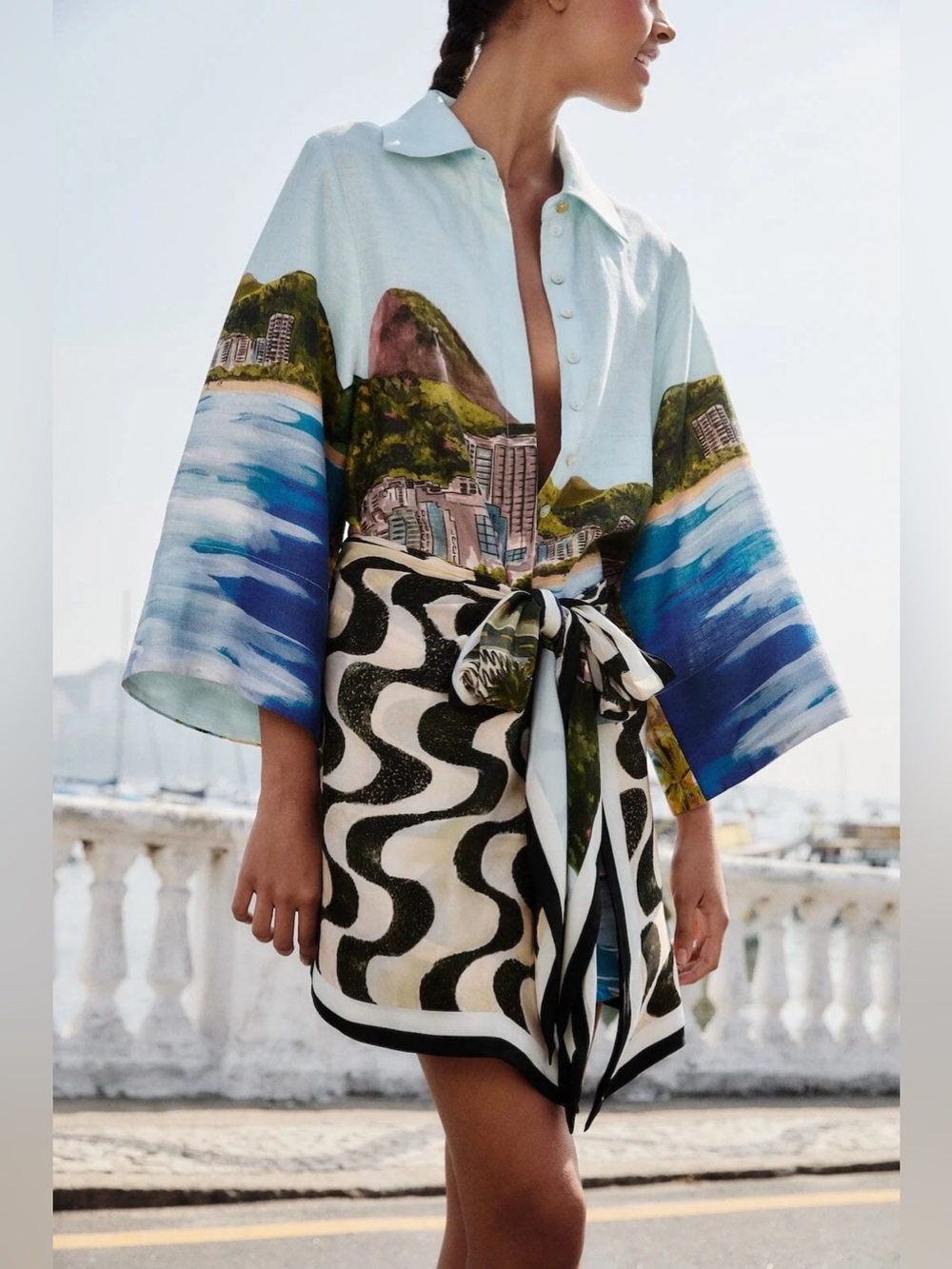FARM RIO Multicolor Copacabana Beach Long Sleeve Kimono
